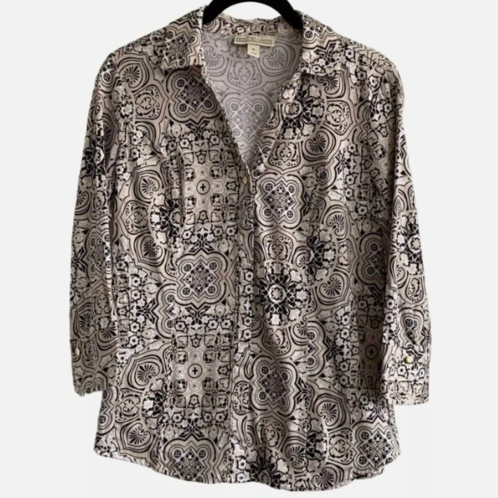 Dana Buchman Poplin Button Front Top Size Medium